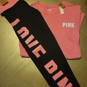 Victoria's Secret Pink Long Sleeve Tee Size S and Foldover Leggings Size S. NWT